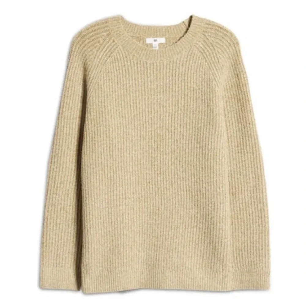 BP Nordstrom Womens NWT Plaited Stitch Crewneck Pullover Sweater Tan Sz S Knit - Picture 2 of 7